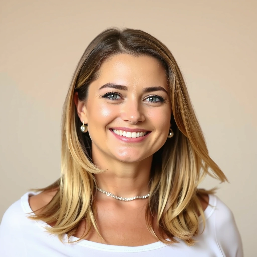 Portrait of a smiling woman in her 40s with healthy skin