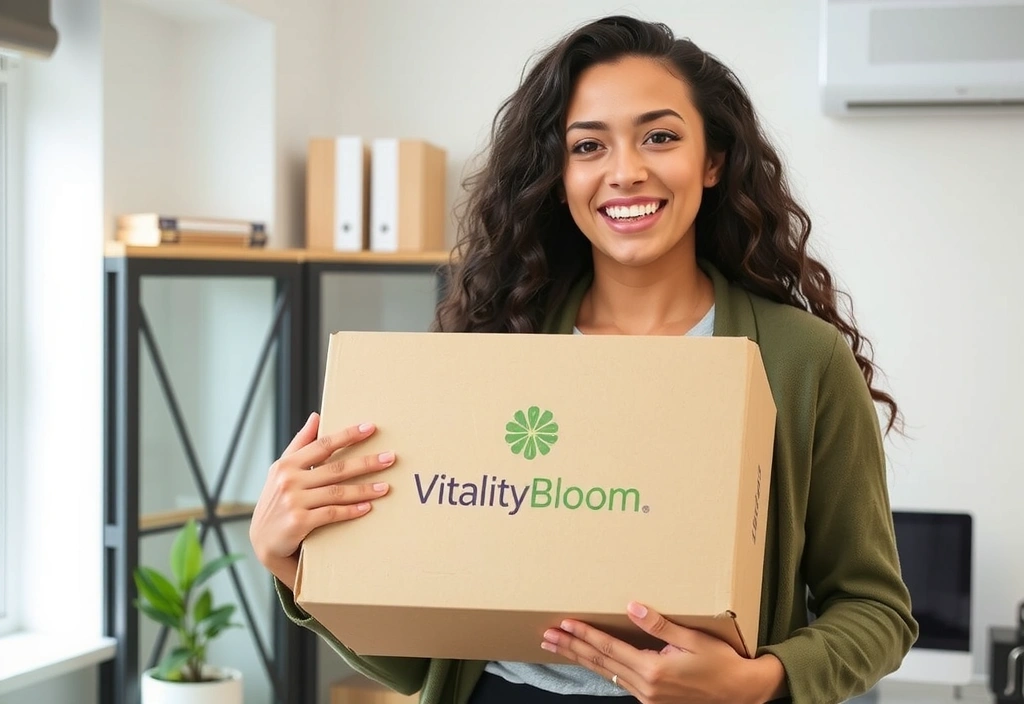 A person smiling and holding a delivery package, symbolizing successful order delivery.