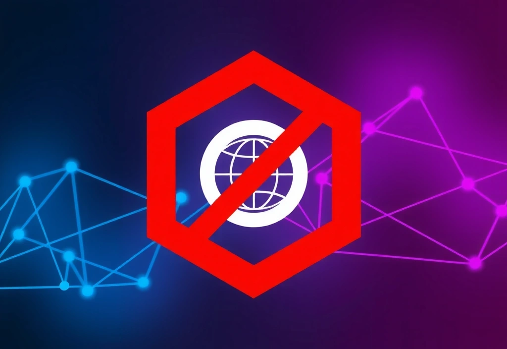 Red stop sign with a web browser icon, symbolizing prohibited online activities.